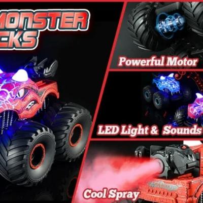 RC Dinosaur Car Toys for Boys, Remote Control Monster Truck for Boys 3-8 with Spray, Light & Sound