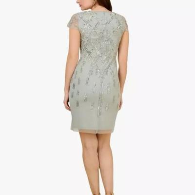 Size 12 Adrianna Papell Beaded Cap Sleeve Cocktail Dress Aqua Dust