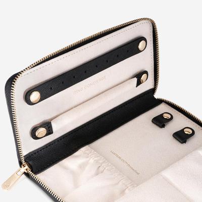 Ring Concierge Leather Travel Portfolio w/Anti Tarnish Suede Interior, Ring Bars, Necklace Loops, Split Pocket & Zip Closure