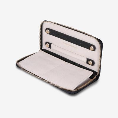 Ring Concierge Leather Travel Portfolio w/Anti Tarnish Suede Interior, Ring Bars, Necklace Loops, Split Pocket & Zip Closure