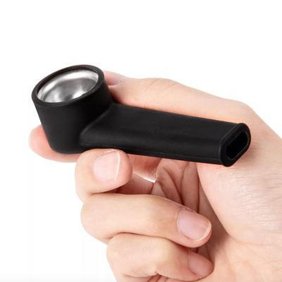 Black Silicone Pipe w/Lid, Stainless Steel Screen & Carrying Bag