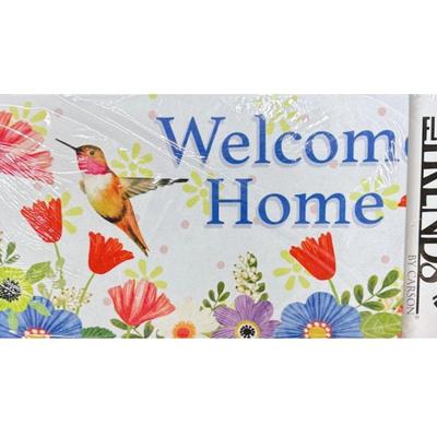 "Welcome Home" Hummingbird Mini Mat Door Mat Porch Mat Home Decor by Flag Trends - W: 22" H: 10"
