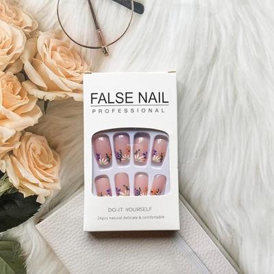 P - Square Press on Nails Medium Length, Flower Fake Nails with Designs Spring False Nails Cute Daisy Leaves Acrylic Nails Full Cover...