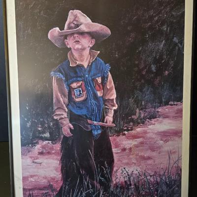 Young cowboy framed picture - cute little buckaroo!