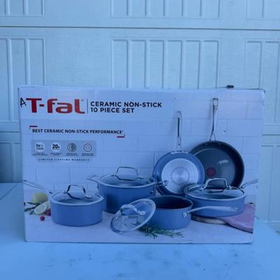A - T-fal Forged Non-Stick Set 10 Piece Cookware in Blue