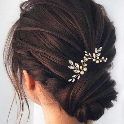 6-pieces Bride Wedding Hair Pins Gold Crystal Headpiece Pearls Hair Clip Bridal Hair Accessories for