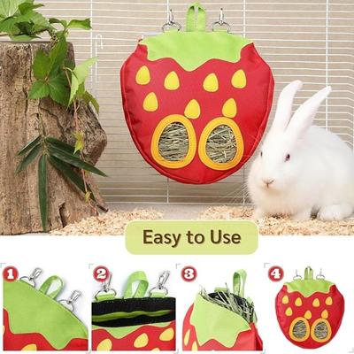 Rabbit Hay Feeder Bag for Cage Guinea Pig Timothy Hay Dispenser Storage Manger Hanging Large Less Waste for Bunny