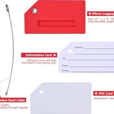 2-Pack Red Silicone Luggage Tag with Name ID Card Perfect to Quickly Spot Luggage Suitcase