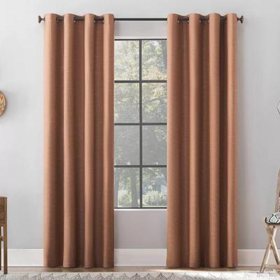 One Panel Archaeo Total Blackout Textured Linen Blend Grommet Top Curtain Panel in Brown