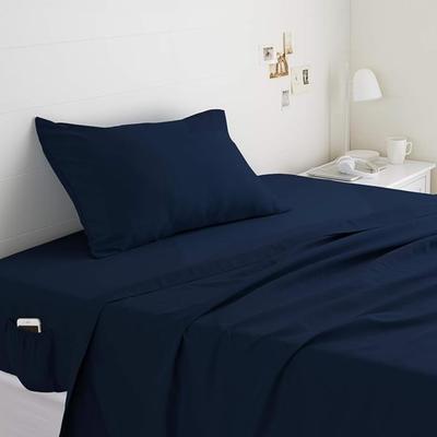 Size Twin/Twin XL Navy Blue AmazonBasics College Dorm Microfiber Sheet Set with Elastic Pockets