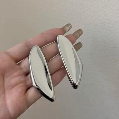 Pair of Silver Exaggerated Smooth Irregular Geometric Long Earrings for Women