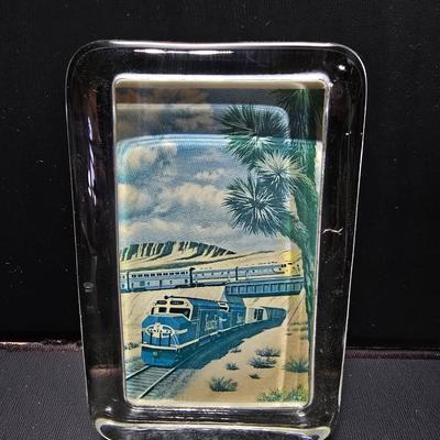 Vintage train Railroad glass paperweight