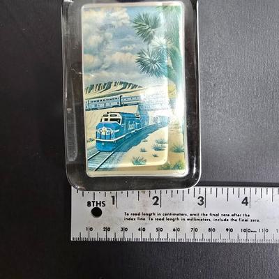 Vintage train Railroad glass paperweight