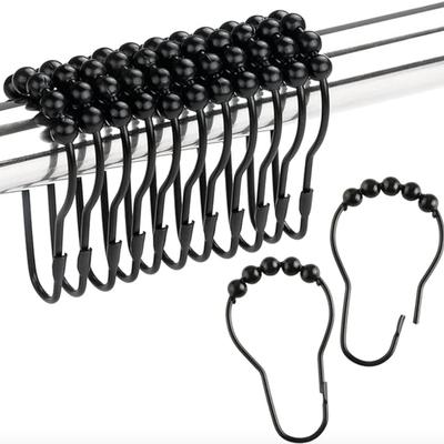Set of 12 Matte Black Shower Curtain Hooks Rings, Rustproof Metal Shower Curtain Rings for Bathroom Shower Rods Curtains
