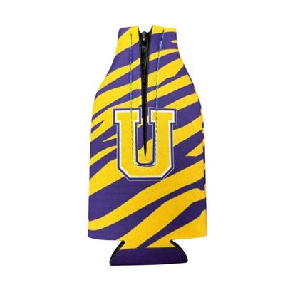 Purple & Gold Tiger Stripe "U" Monogrammed Can or Bottle Hugger Koozie Beverage Insulator