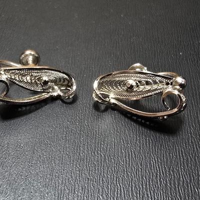 .925 marked Chevron style bracelet and sterling silver vintage Filigree Sorrento ear rings
