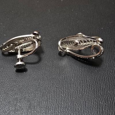 .925 marked Chevron style bracelet and sterling silver vintage Filigree Sorrento ear rings