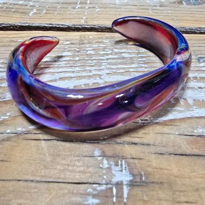 Aurora Borealis cuff bracelet with a set of Dichroic glass earrings