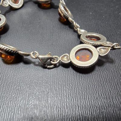 Vintage Baltic Amber & .925 marked Sterling Silver Bracelet with moonstone like necklace