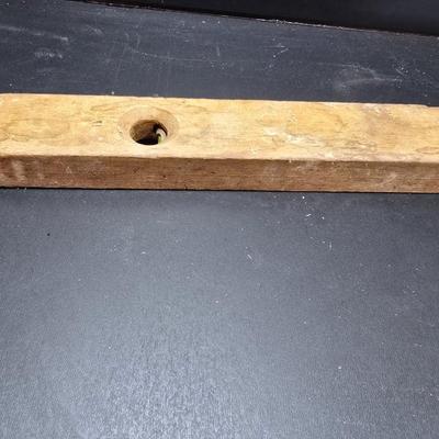 Antique wooden frame with T handle, Wood level and three candle holders