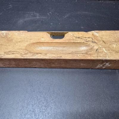 Antique wooden frame with T handle, Wood level and three candle holders