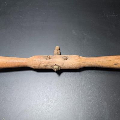 Antique wooden frame with T handle, Wood level and three candle holders