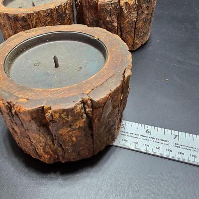 Antique wooden frame with T handle, Wood level and three candle holders