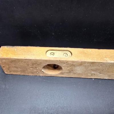 Antique wooden frame with T handle, Wood level and three candle holders