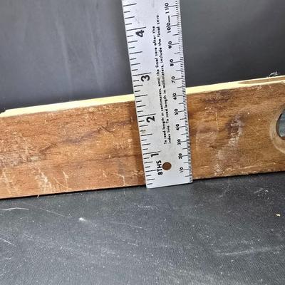 Antique wooden frame with T handle, Wood level and three candle holders