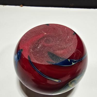J Byron 1993 Signed vintage glass paperweight