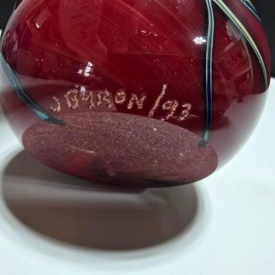 J Byron 1993 Signed vintage glass paperweight