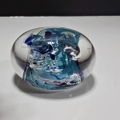 Two decorative glass paperweights - floral and art deco