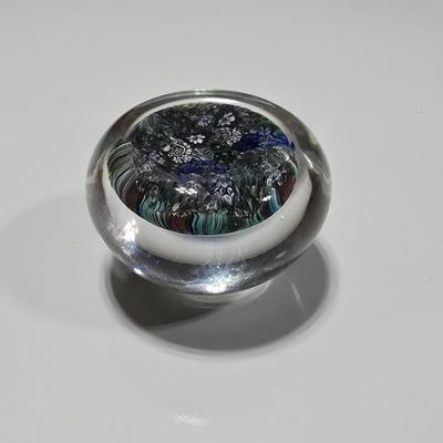 Two decorative glass paperweights - floral and art deco