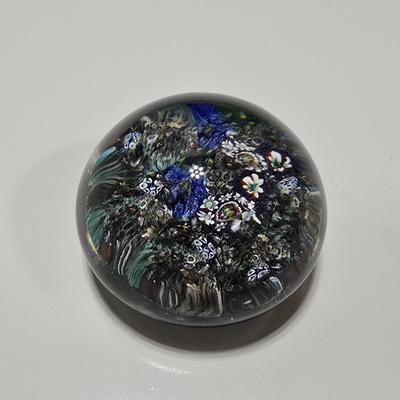 Two decorative glass paperweights - floral and art deco