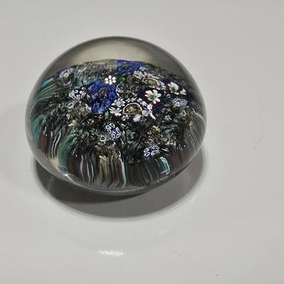 Two decorative glass paperweights - floral and art deco