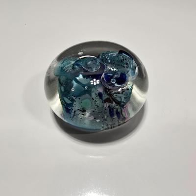 Two decorative glass paperweights - floral and art deco