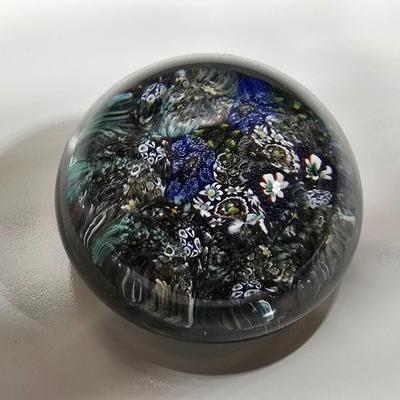 Two decorative glass paperweights - floral and art deco