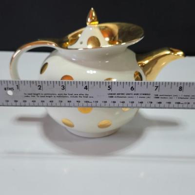Hall 22K Gold Polka Dot Cream 6 Cup Teapot - MCM - Retro