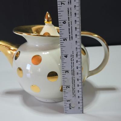 Hall 22K Gold Polka Dot Cream 6 Cup Teapot - MCM - Retro