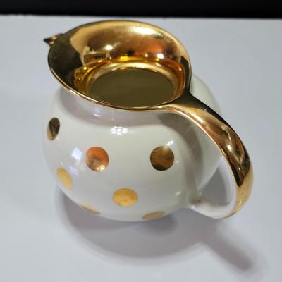Hall 22K Gold Polka Dot Cream 6 Cup Teapot - MCM - Retro