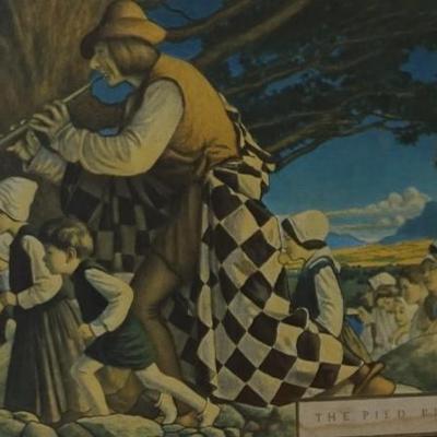 MAXFIELD PARRISH "THE PIED PIPER" 1909 PRINT EARLY 20TH CENTURY FRAME