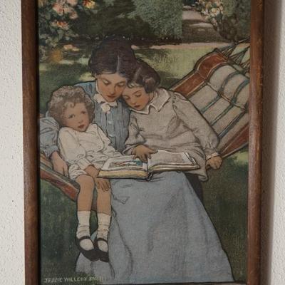 EARLY 1900'S JESSIE WILCOX PRINT " FAIRY TALES" VINTAGE WOOD FRAME