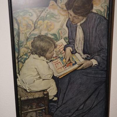 JESSIE WILCOX SMITH EARLY PRINT "FIRST LESSON" FRAMED IN AN EARLY 1900'S FRAME