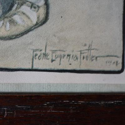 EARLY 1900'S DOUBLE ILLUSTRATION BY PEARLE EUGENIA FIDLER - CHILDREN AT BEACH PRINT IN OAK FRAME W/ VERSE