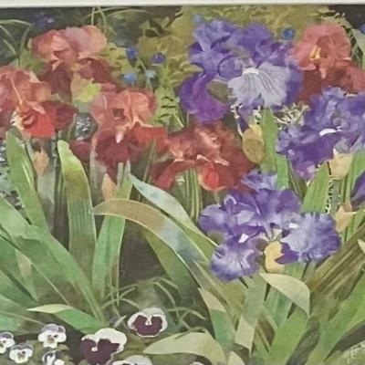 Iris Garden Butchart Gardens Framed Lithograph Signed By Artist Amanda Richardson