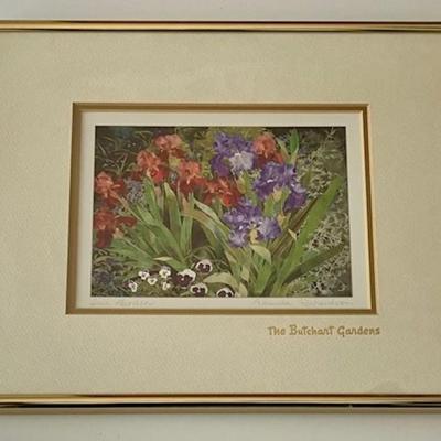 Iris Garden Butchart Gardens Framed Lithograph Signed By Artist Amanda Richardson