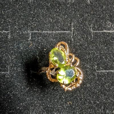14K Gold Diamond Peridot Ring