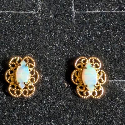 14K Fire Opal Stud Earrings