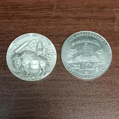 .999 PURE SILVER CHEYENNE WYOMING CENTENNIAL COIN & GREAT SEAL OF THE STATE OF WYOMING MEDAL