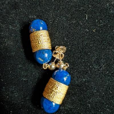 14K Gold Wrapped Lapis Dangle Earrings